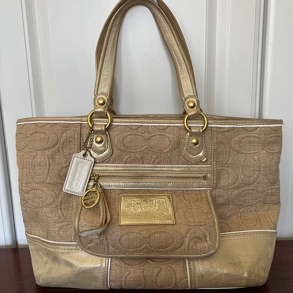 COACH Poppy Designer Gold Tote Bag | Large